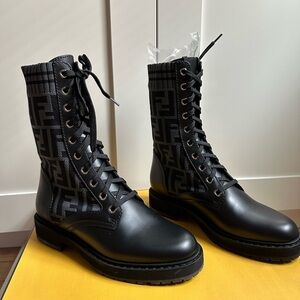 Fendi Black Lace-Up Ankle Boots